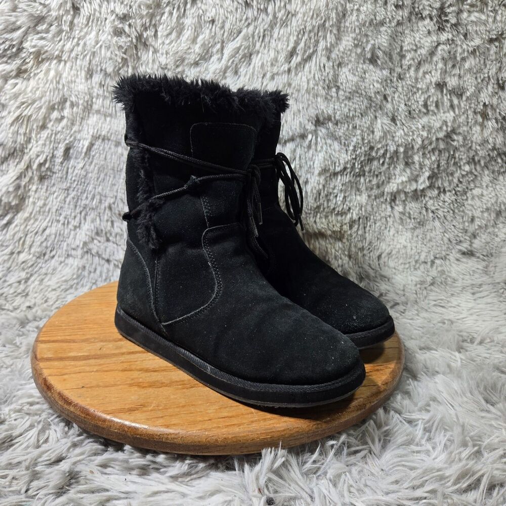 Skechers Australia Shelby Womens Black Suede Faux Fur Lined Ankle Boot Size 7